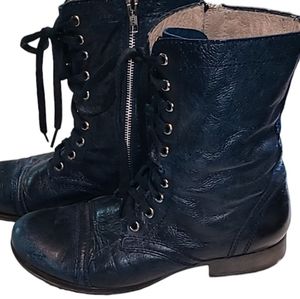 Women's Navy Lace-Up Leather Boots